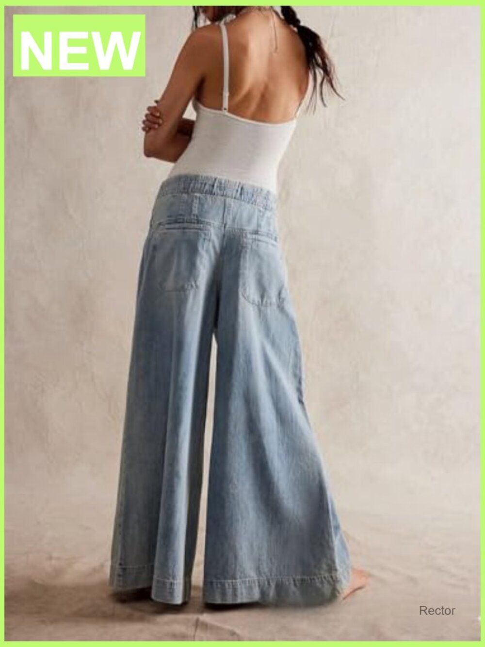 Baggy Wide Leg Denim Pants Drawstring Midi Waisted Flare Jeans Ruffle Pleated - Picture 2 of 7